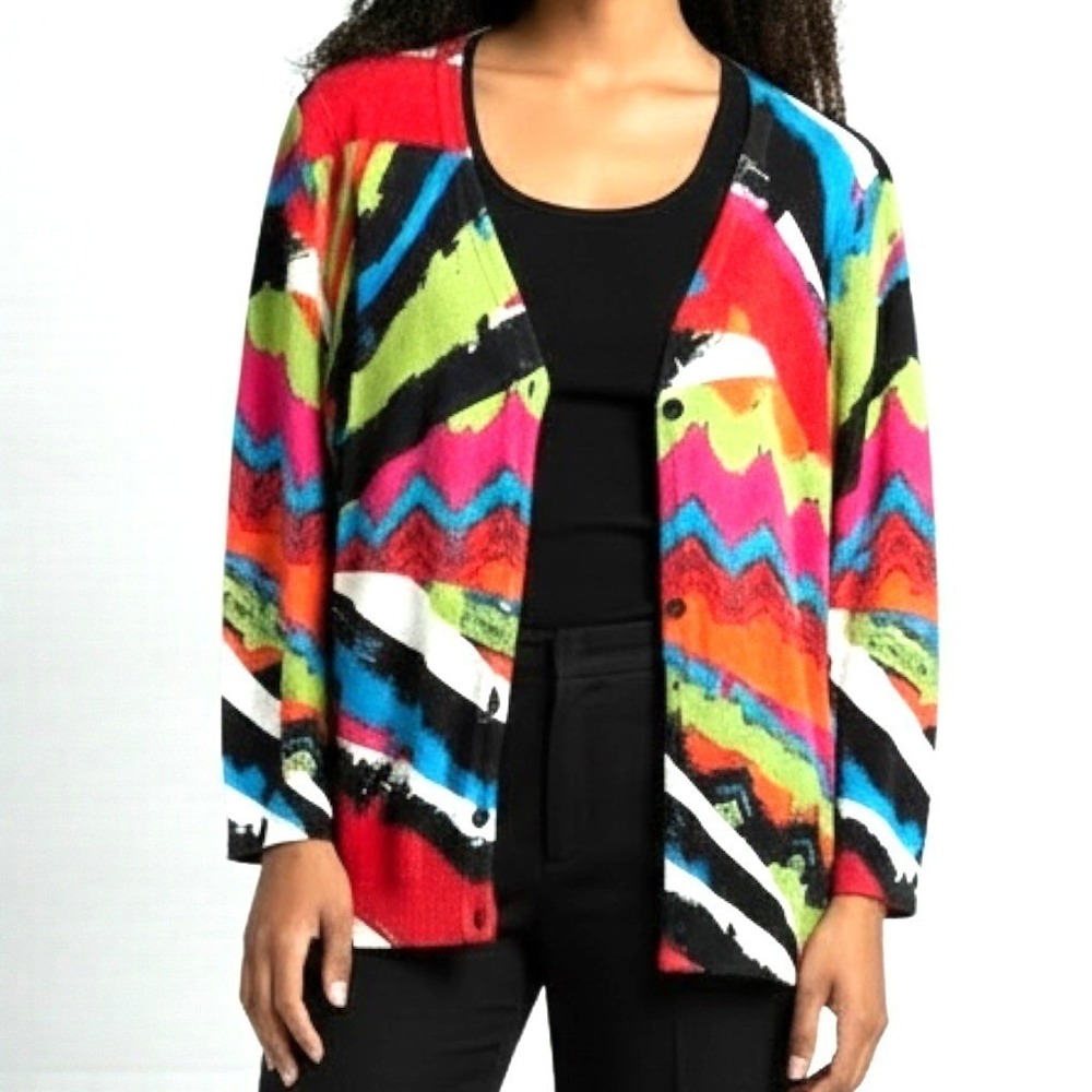 JOSEPH A Women's Abstract Print Knit Cardigan Sweater‎ Women's Large Multi Color